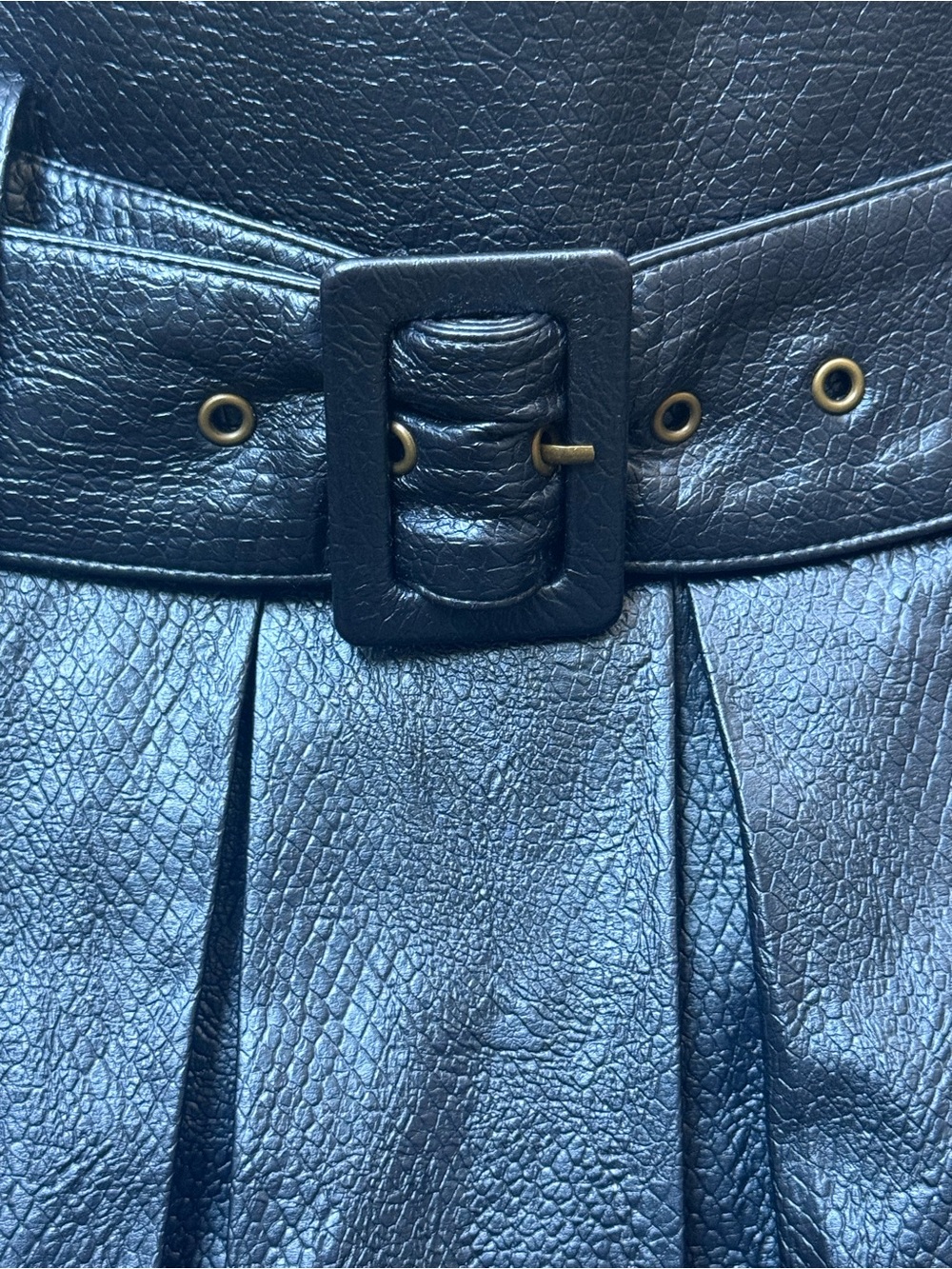 Ramy Brook Natalia Faux Leather Pleated Mini Belted Skirt Blue Size Small NWOT - Picture 4 of 8
